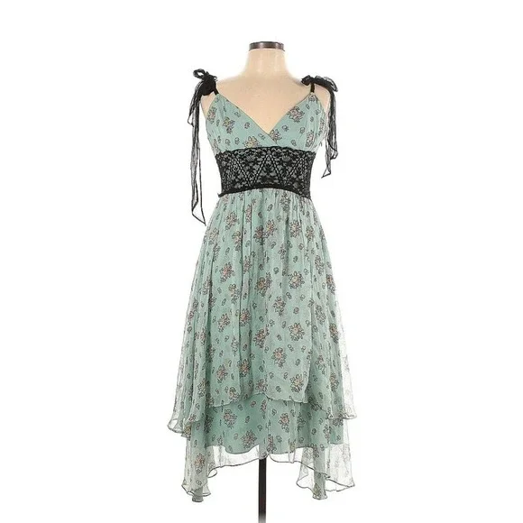 Betsey Johnson Vintage 90s Y2K Slip Dress Size 10 Ditsy Floral Chiffon Lace Silk - Picture 2 of 6